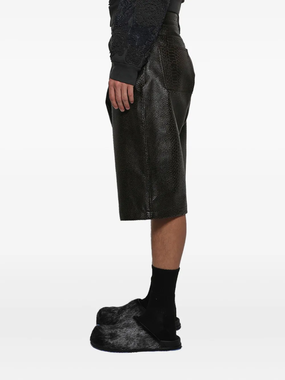 Earthling Vip Snakeskin-effect Shorts In Black