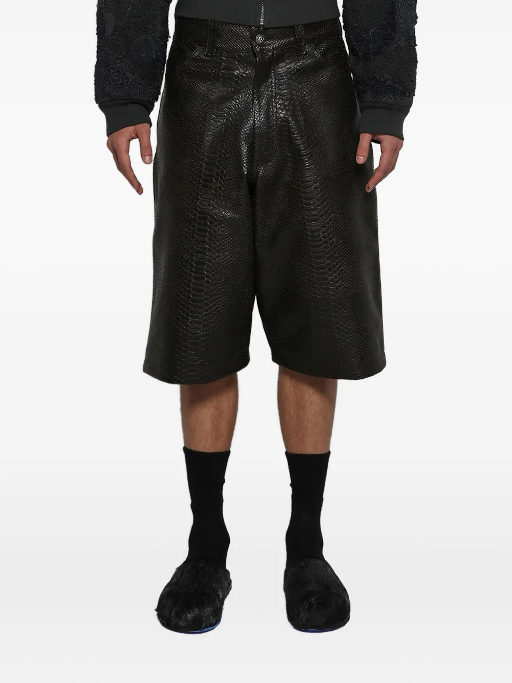 Earthling Vip Snakeskin-effect Shorts In Black