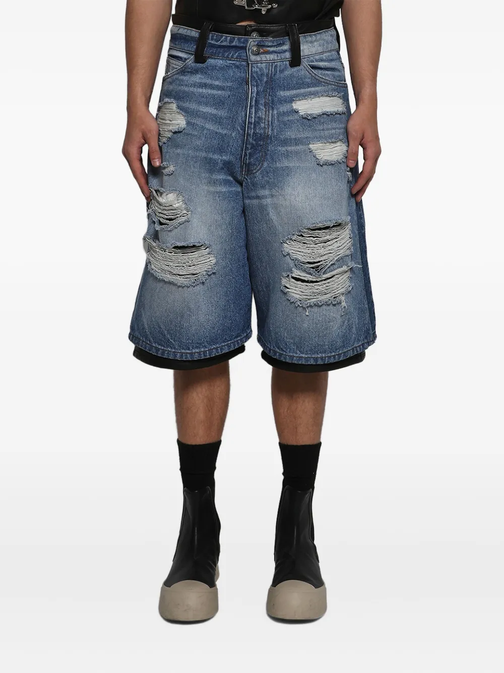  Earthling Vip Stacked Denim Shorts - Blue 
