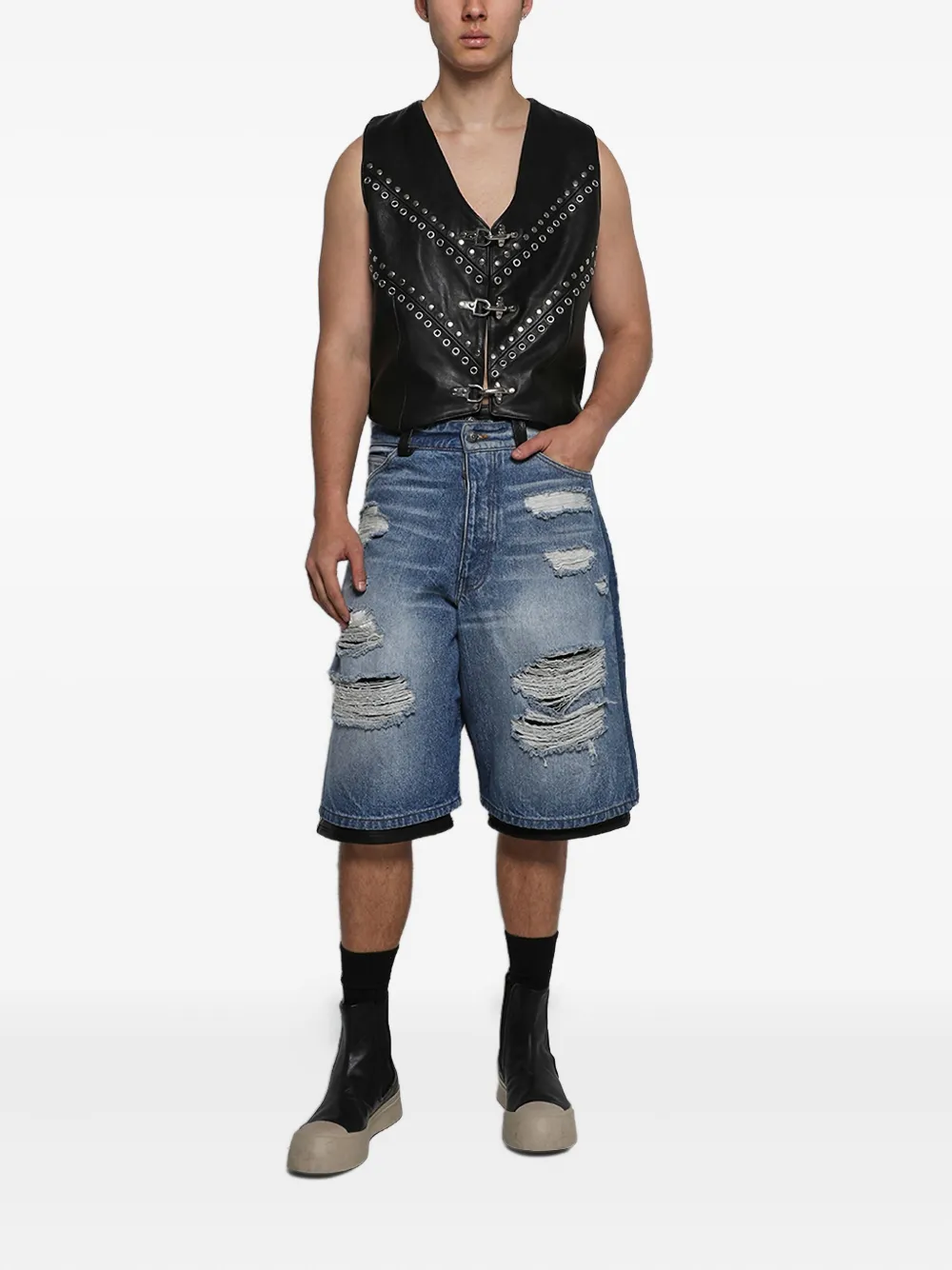 EARTHLING VIP Stacked denim shorts - Blauw