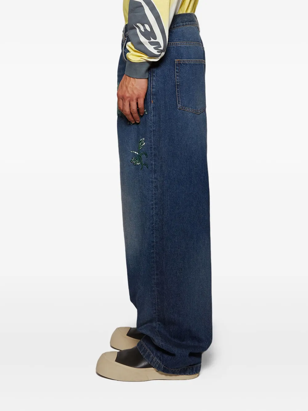 Bluemarble Stonewashed Botanic-embroidered Jeans In Blue