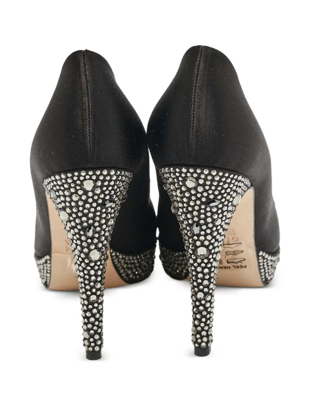Gina Pre-owned 115 mm pumps verfraaid met kristallen en satijnen hak - Zwart