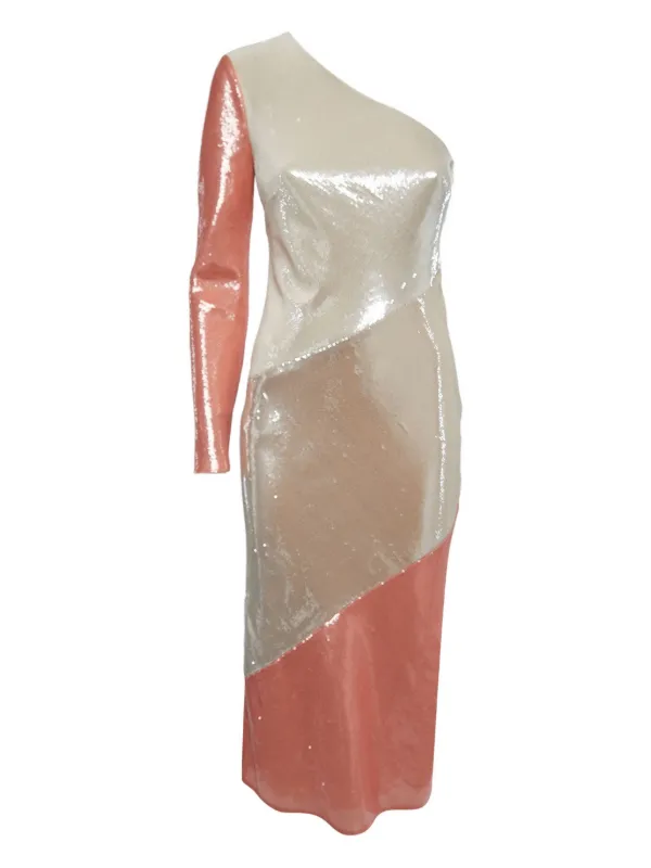 Diane Von Furstenberg Vintage pre-owned one-shoulder Sequin Midi Dress |  Neutrals | FARFETCH