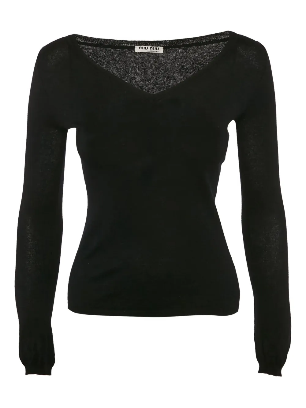 Pre-owned Miu Miu V-neck Long Sleeve Sweater In Black
