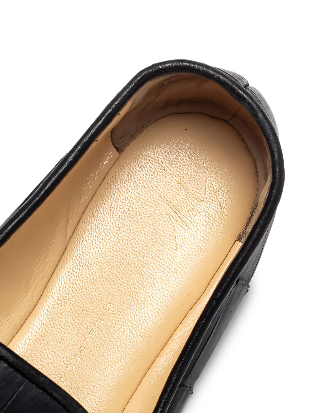 Pre-owned Giuseppe Zanotti Vintage Embossed-crocodile Gold-detail Loafers In Black