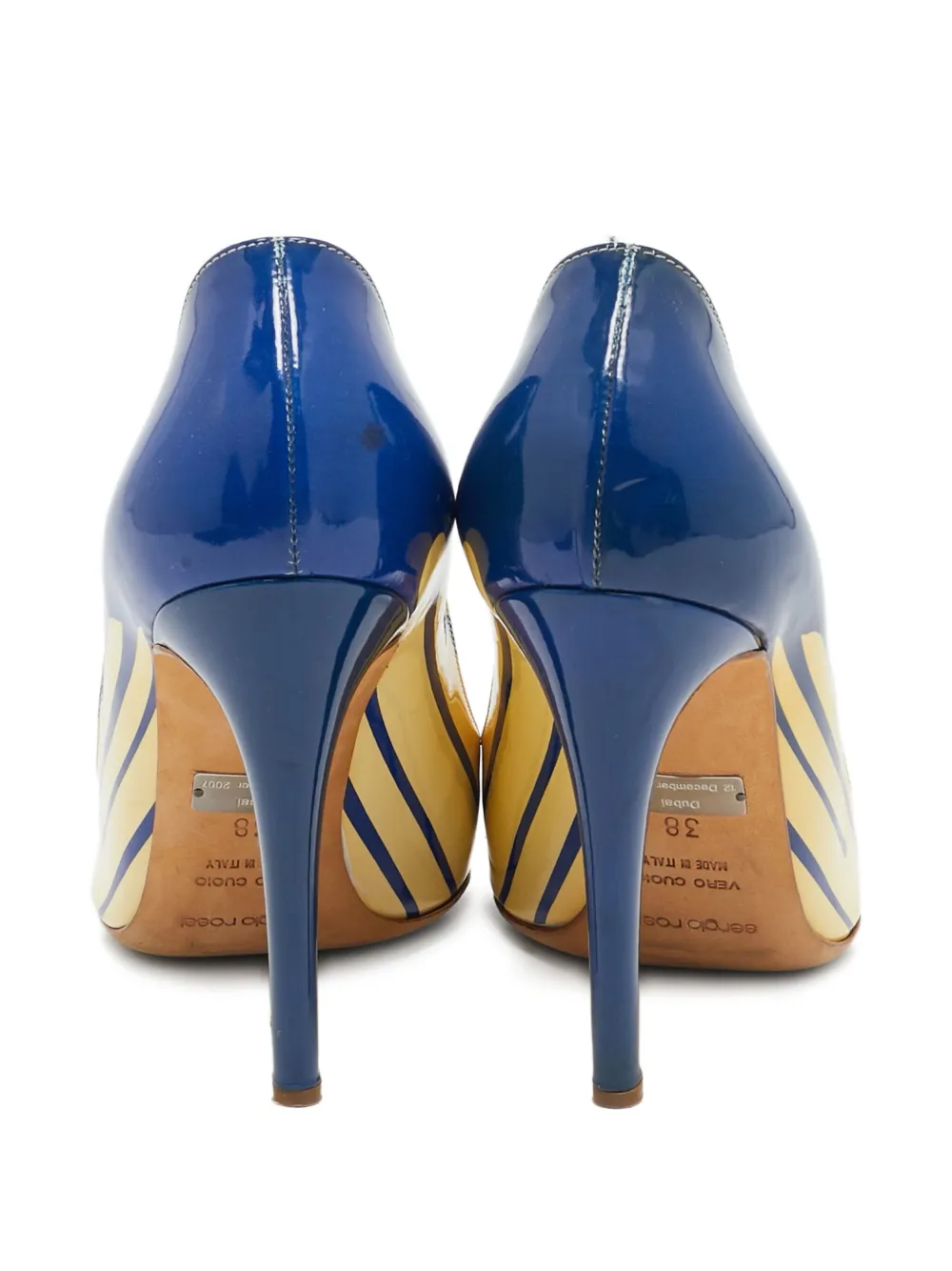 Sergio Rossi Vintage 105 mm leren pumps met gestreept patroon - Blauw