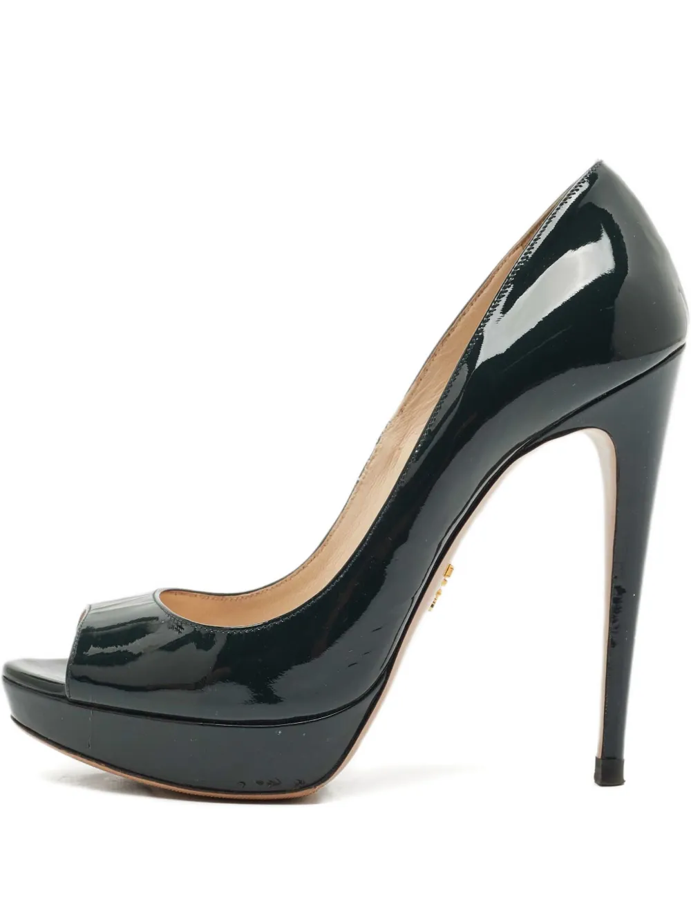Pre-owned Prada Patent Leather Peep-toe Pumps In Green