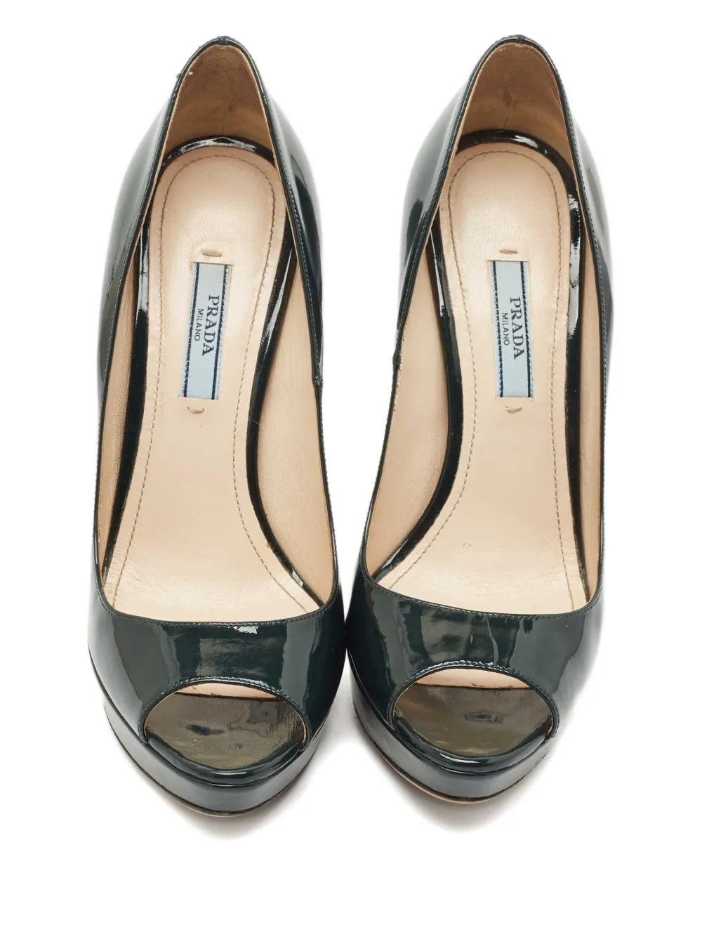 Pre-owned Prada Patent Leather Peep-toe Pumps In Green