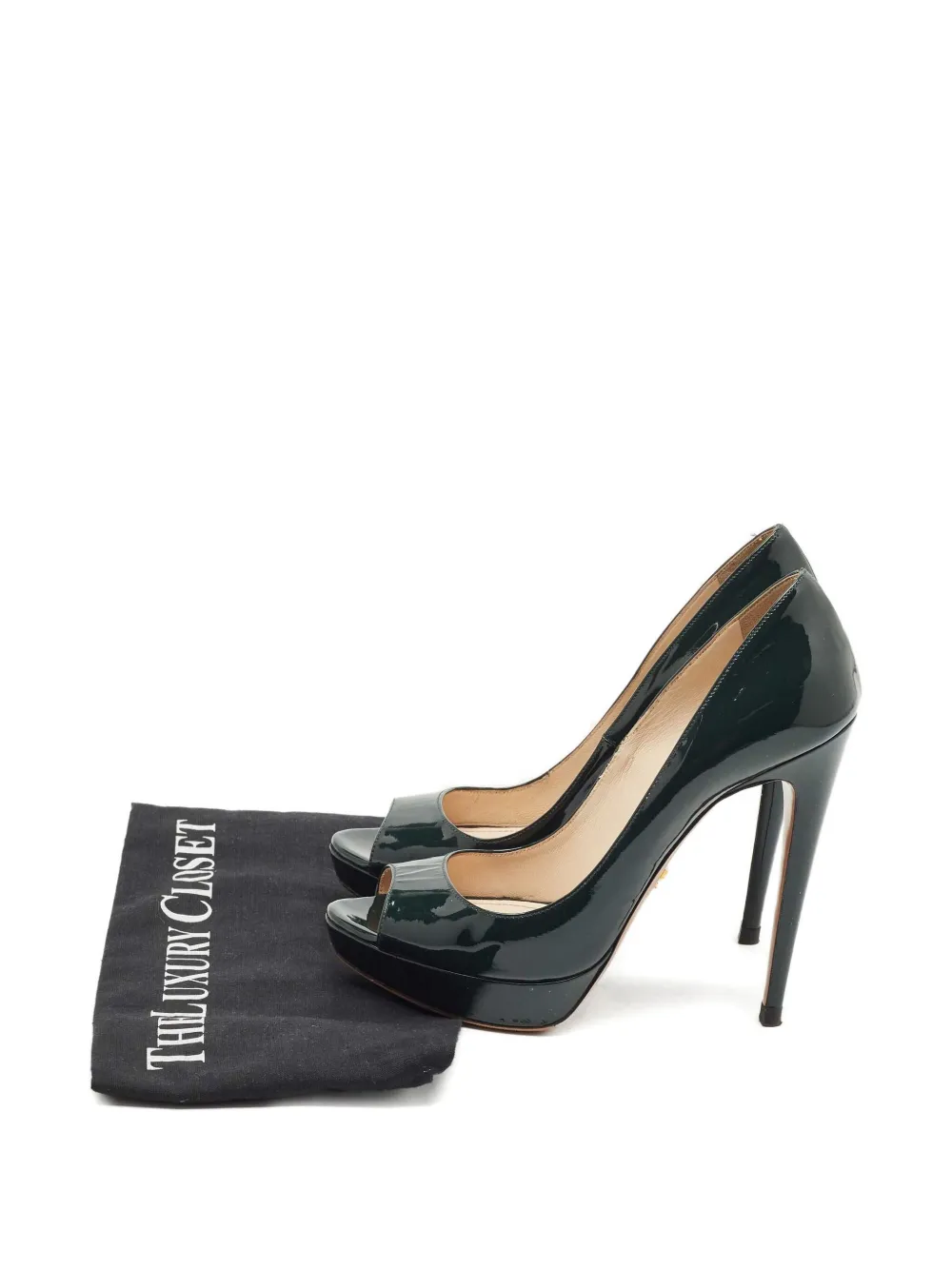 Pre-owned Prada Patent Leather Peep-toe Pumps In Green