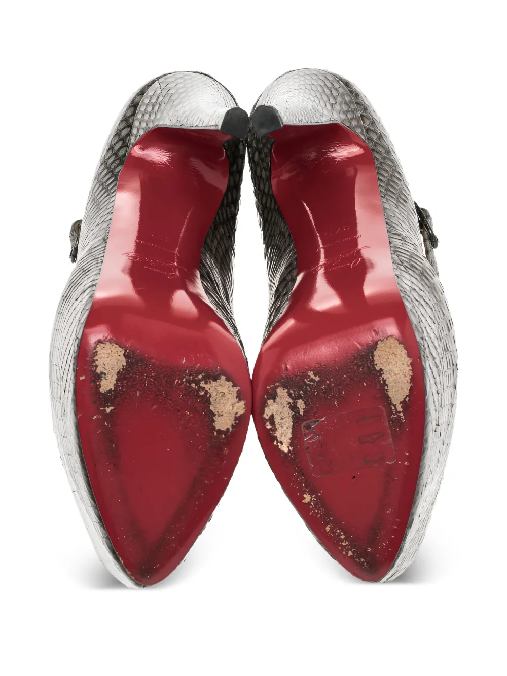 Pre-owned Christian Louboutin 130mm Lady Daf Snakeskin Platform Mary-jane Pumps In Gray