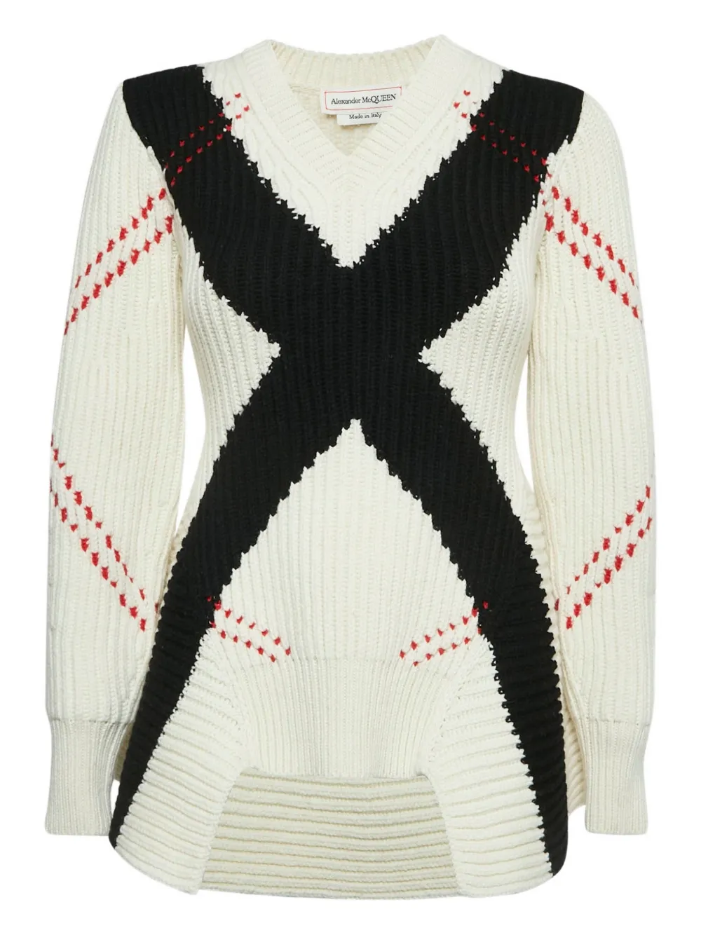 Pre-owned Alexander Mcqueen Ribbed Contrasting-pattern Sweater In White