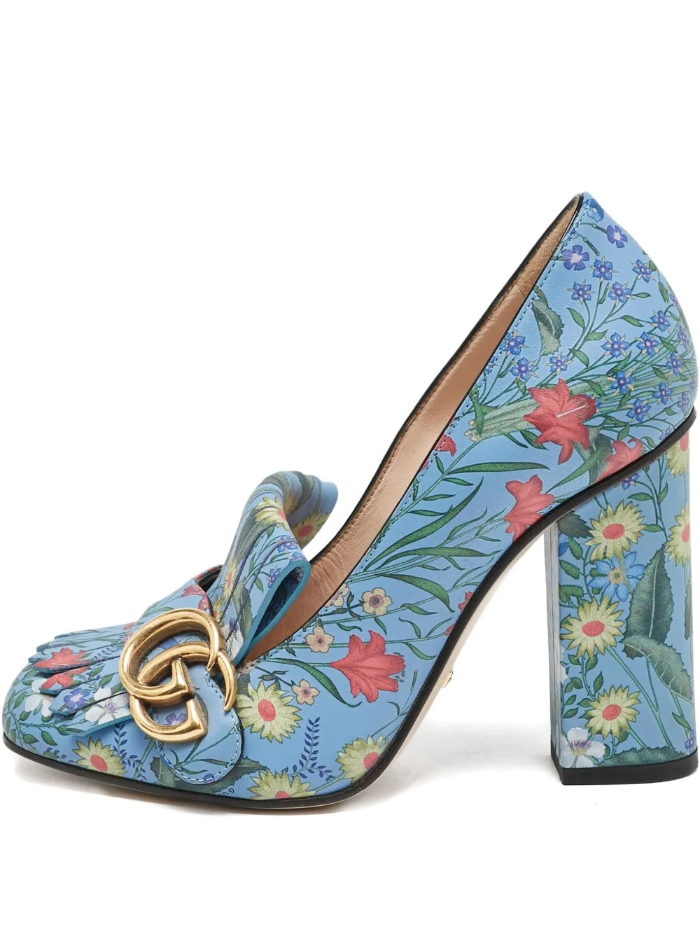Gucci Pre-Owned Pumps mit Blumen-Fransen und Blockabsatz 100mm - Blau