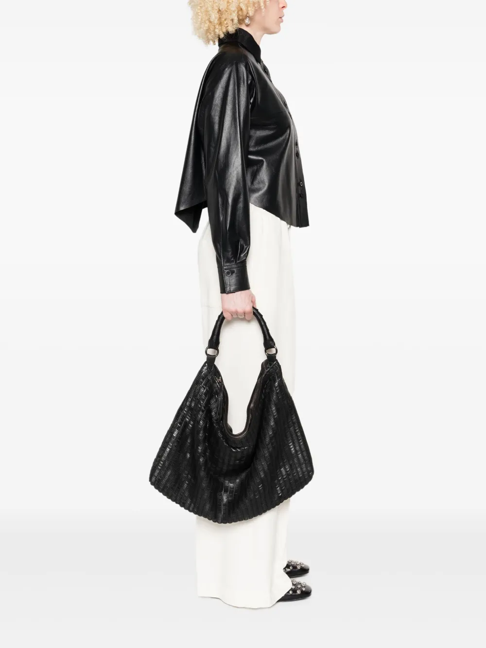 Reptile's House pleated leather tote bag - Zwart