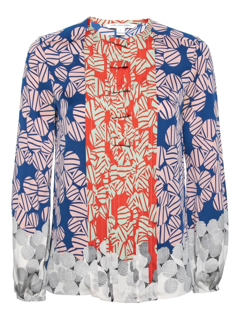 Pre-owned Diane Von Furstenberg Vintage Abstract-print Blouse In Blue