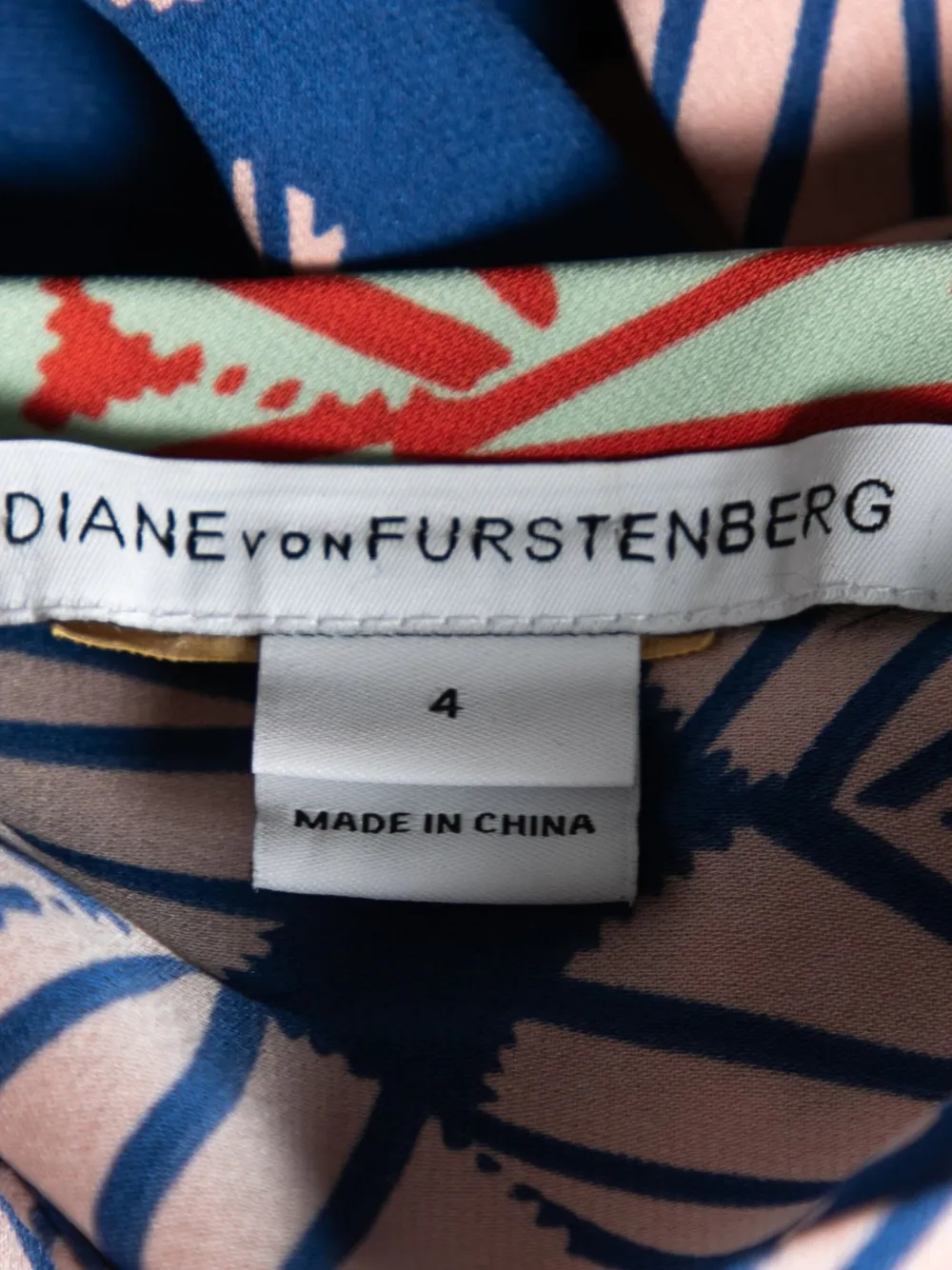 Pre-owned Diane Von Furstenberg Vintage Abstract-print Blouse In Blue