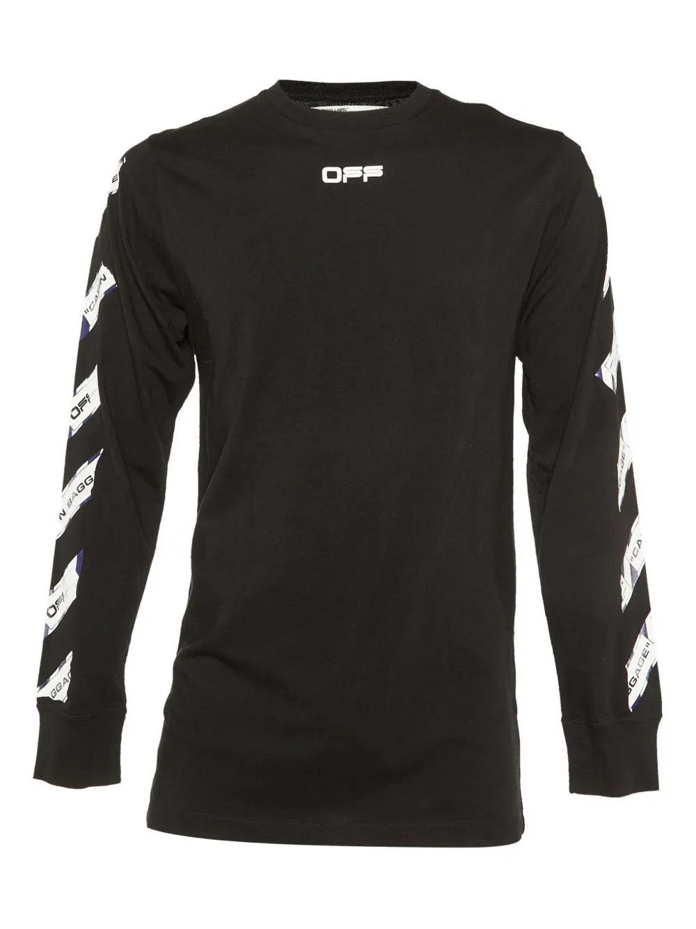 Pre-owned Off-white Logo-tape Long-sleeve T-shirt In Black