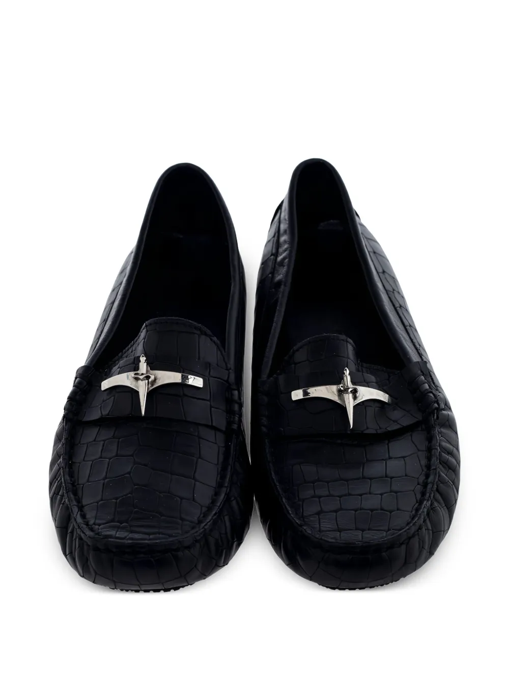 CESARE PACIOTTI Pre-owned 2024 Croc-embossed Leather Loafers In Black