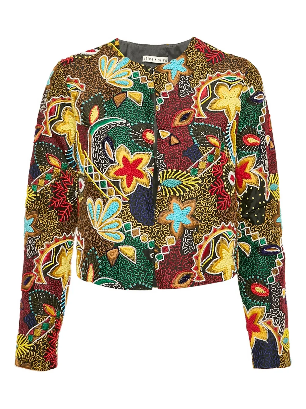 Pre-owned Alice And Olivia Embroidered-flowers Jacket In Black