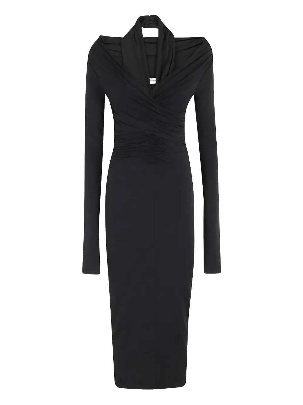 THE ANDAMANE draped-neckline midi dress - Zwart