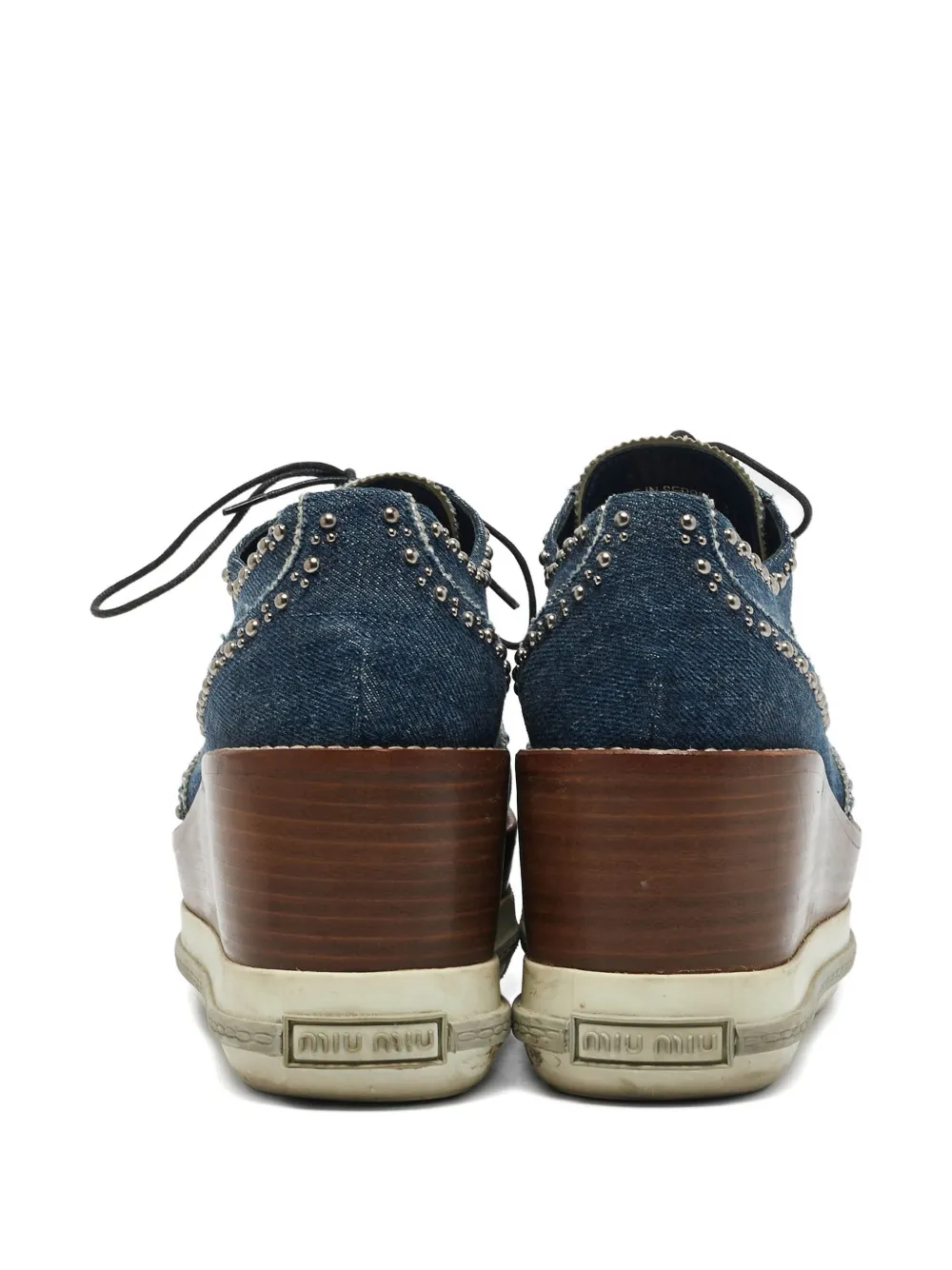 MIU MIU Pre-owned Denim Studded Derby Shoes In Blue