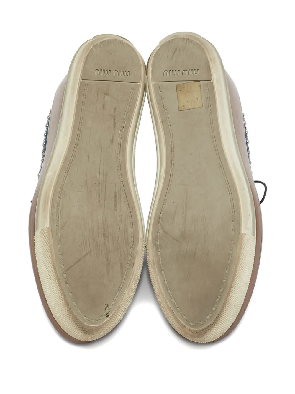 MIU MIU Pre-owned Denim Studded Derby Shoes In Blue