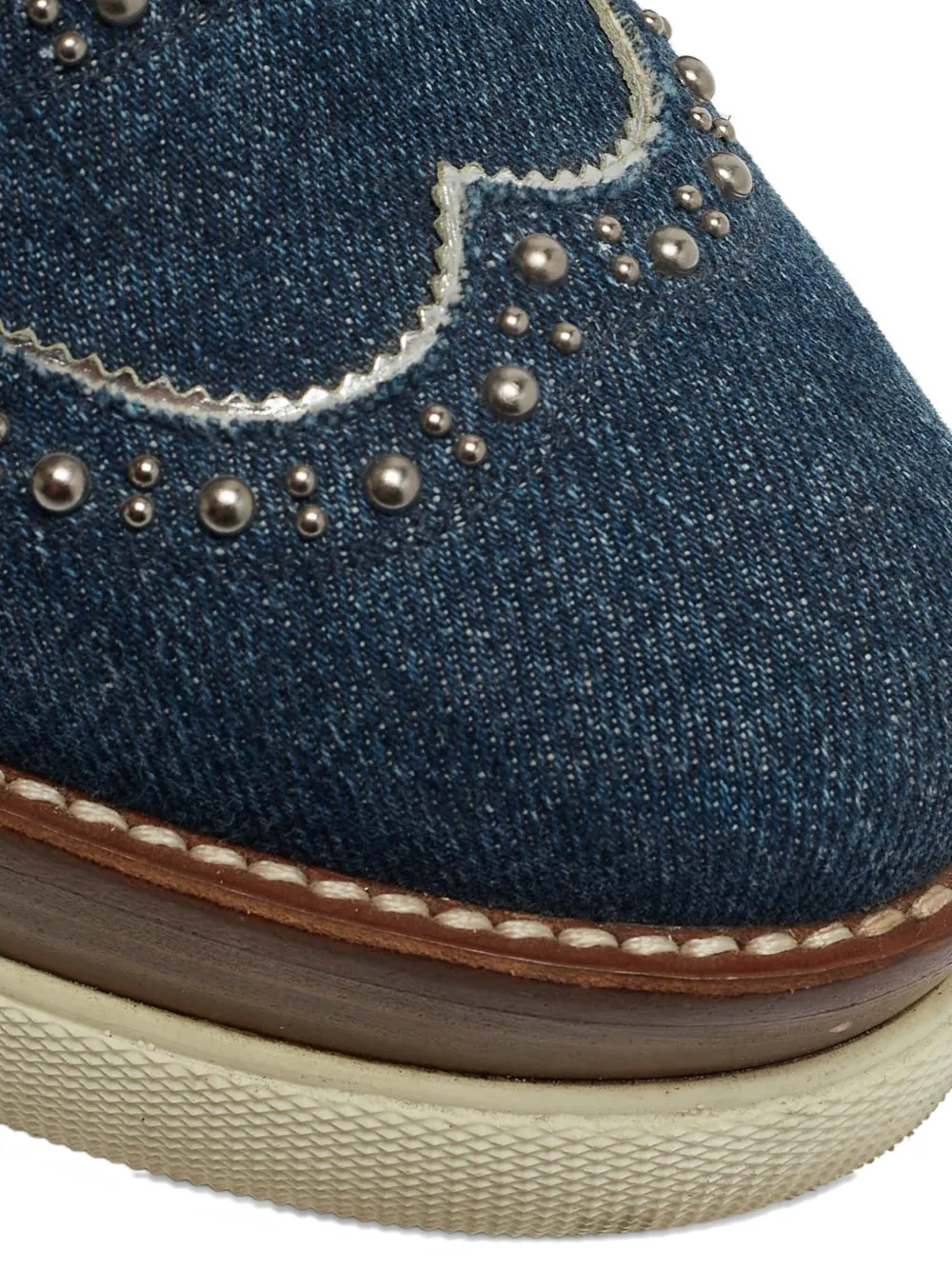 MIU MIU Pre-owned Denim Studded Derby Shoes In Blue
