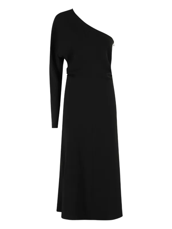 black dress red coat Miss Elegance Black One Shoulder Long Sleeve Deep Open V-Neck Side Cut – J  Elise Boutique main image 1