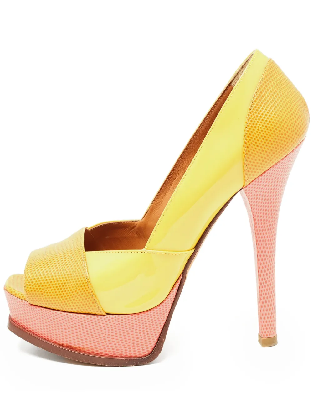 Fendi Pre-Owned 135 mm leren pumps met plateauzool en hagedissen-reliëf - Geel