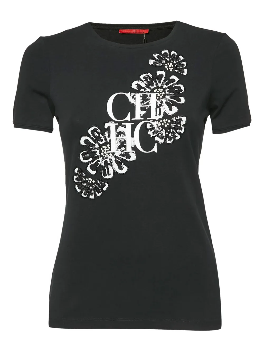 Carolina Herrera Vintage floral-embroidered T-shirt | Black | Image 1