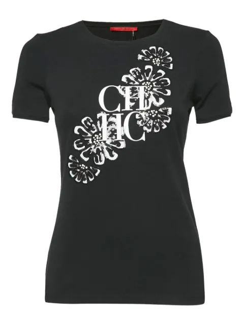 Carolina Herrera Vintage floral-embroidered T-shirt