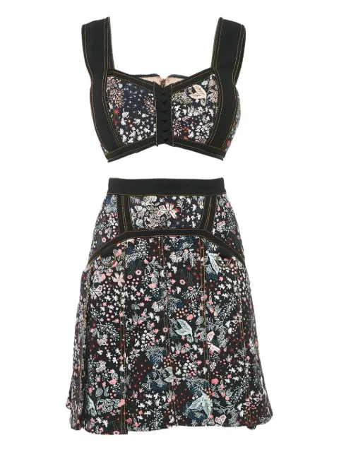 Self-Portrait floral jacquard top and skirt set