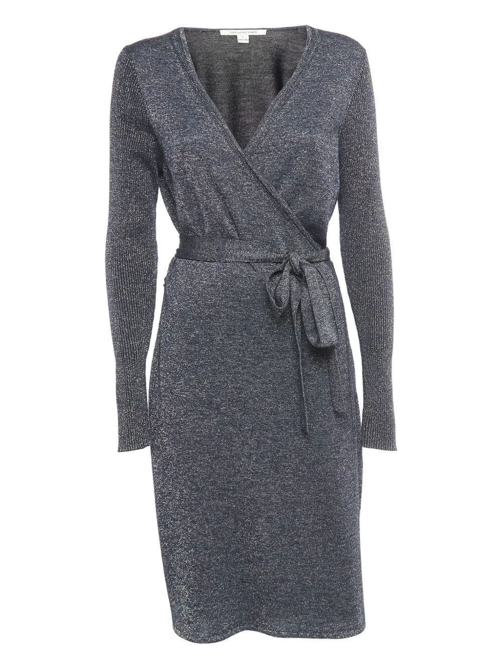 Pre-owned Diane Von Furstenberg 2023 Metallic Wrap Midi Dress In Blue