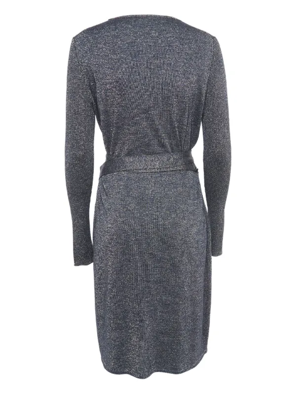 DVF Diane Von Furstenberg 2023 Metallic Wrap Midi Dress | Blue | FARFETCH LB