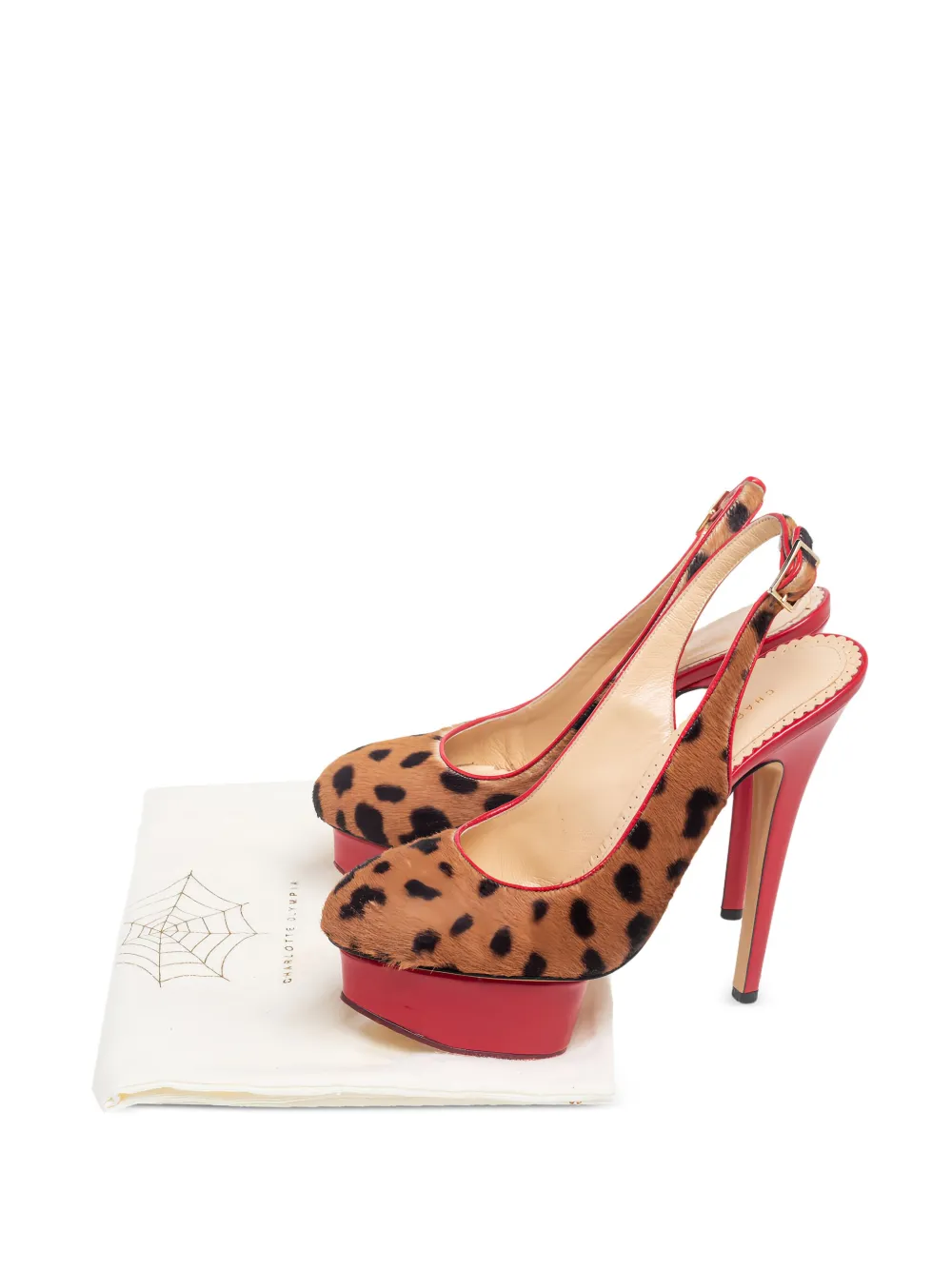 CHARLOTTE OLYMPIA Pre-owned 145mm Leopard-print Slingback Pumps In Brown