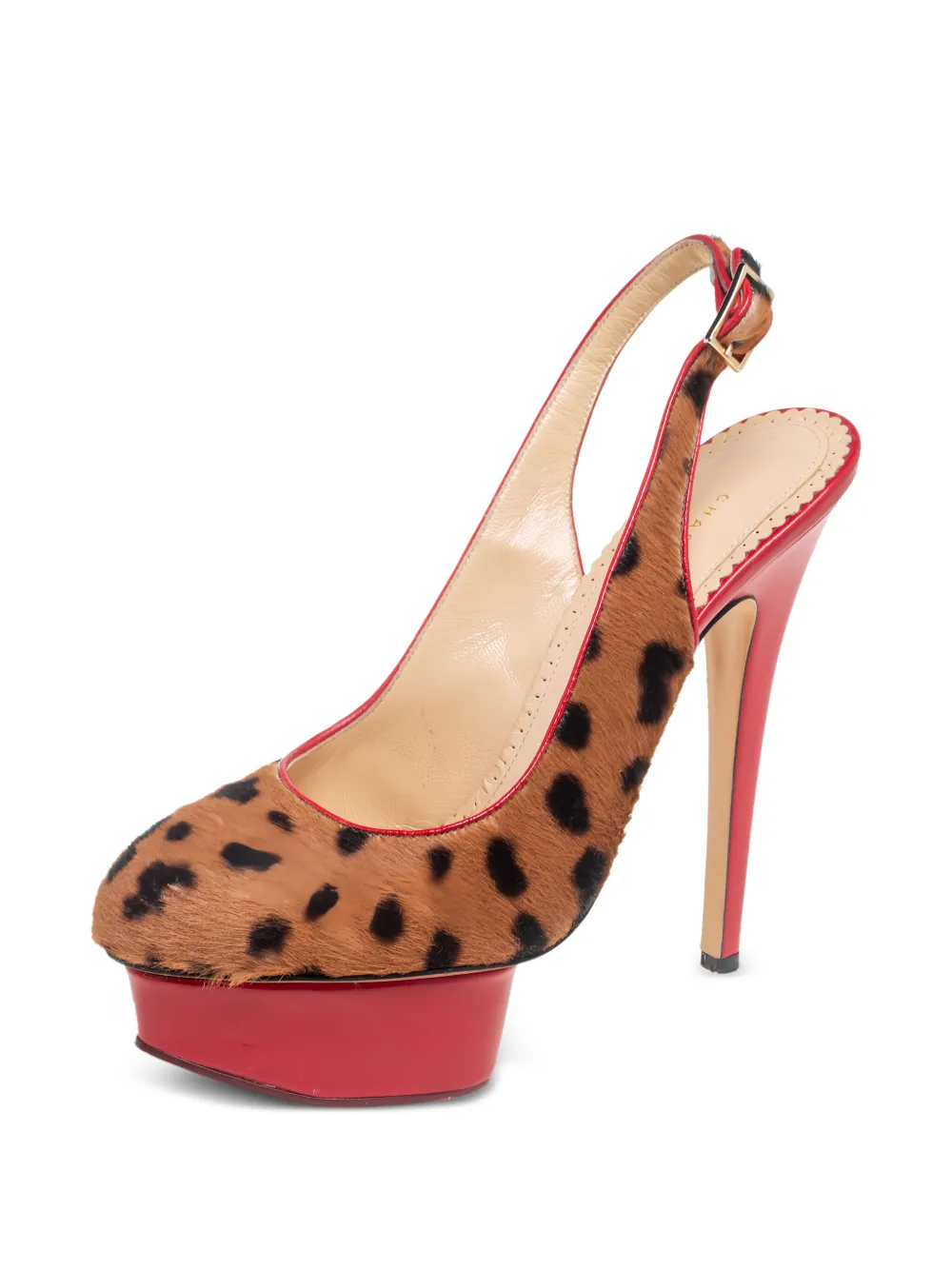 CHARLOTTE OLYMPIA Pre-owned 145mm Leopard-print Slingback Pumps In Brown