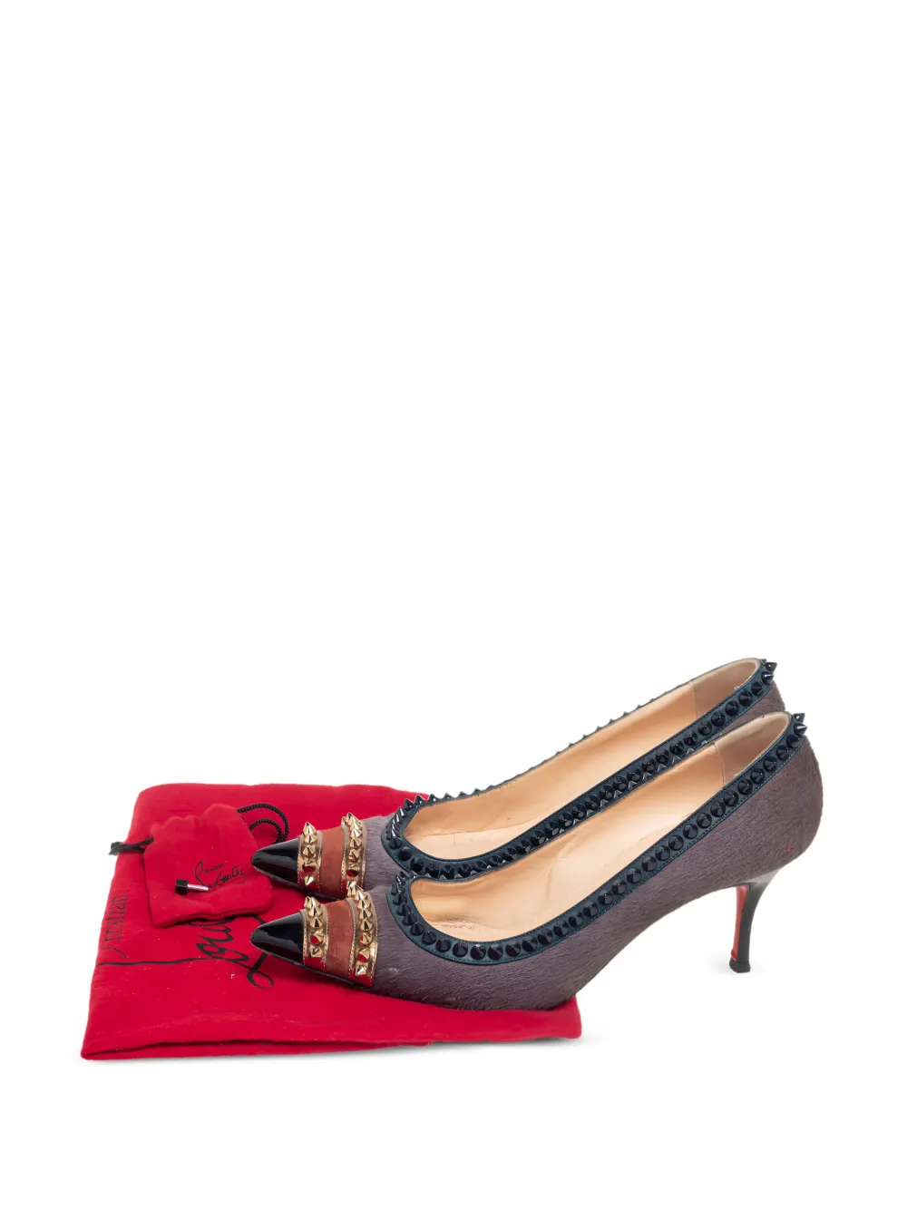 Pre-owned Christian Louboutin 70mm Malabar Hill Spike-detail Heeled Pumps In Gray