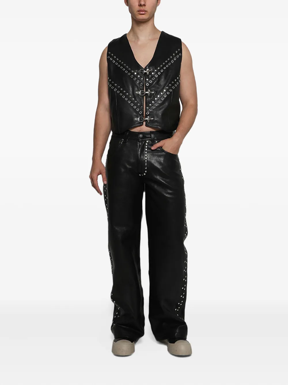 EARTHLING VIP leather studded trousers - Zwart