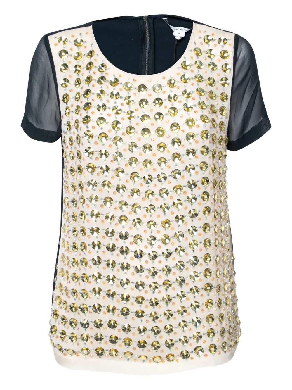 Pre-owned Diane Von Furstenberg Vintage Crystal-embellished Silk Top In Neutral