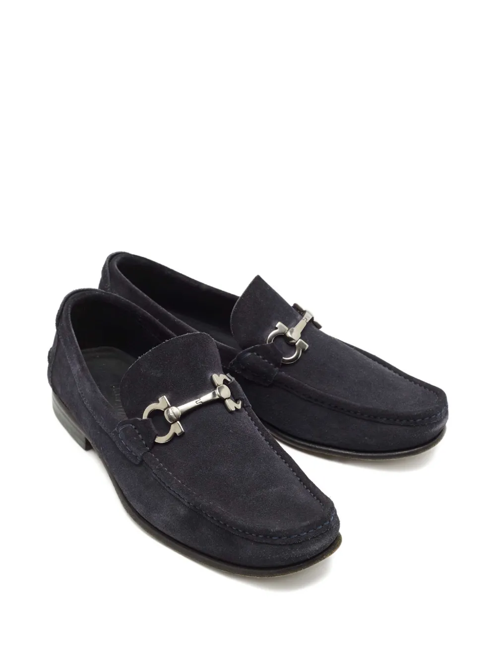 Pre-owned Ferragamo Gancini Suede Loafers In Blue
