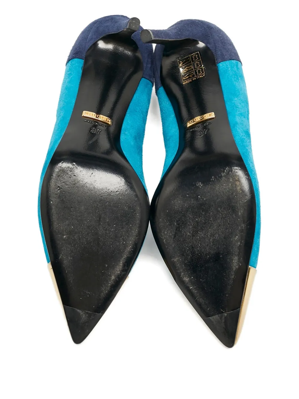 Pre-owned Gucci 95mm Suede Panelled Pumps In Blue