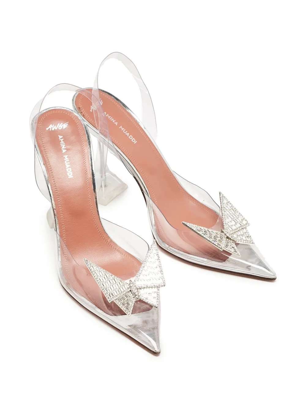 Amina Muaddi 2024 Pumps mit Kristallschleife - Weiß