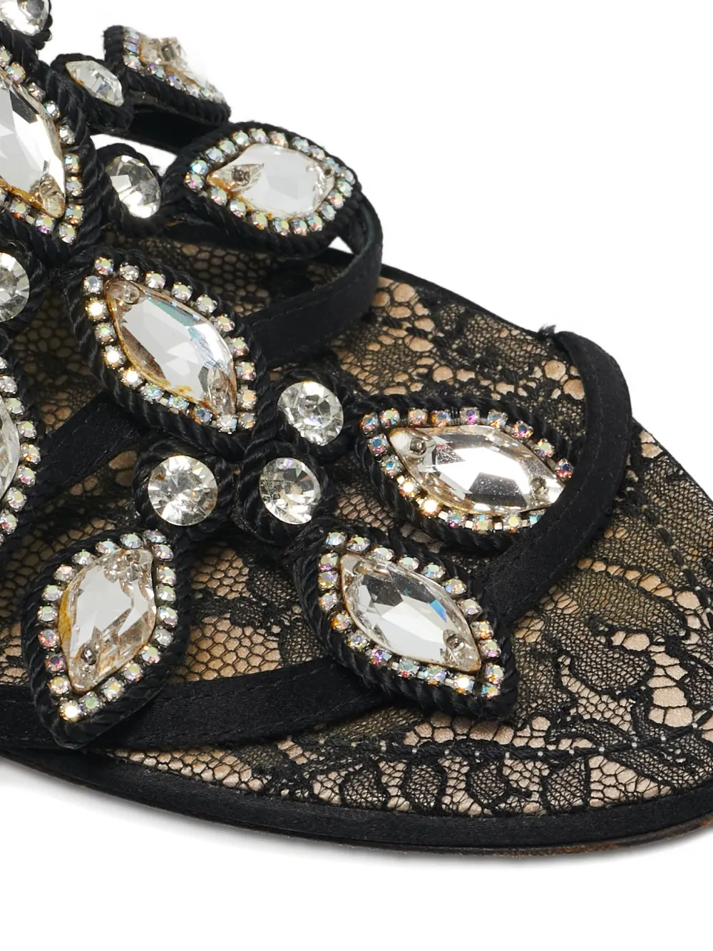 Pre-owned René Caovilla 100mm Crystal-lace Embellished Heeled Sandals In Black