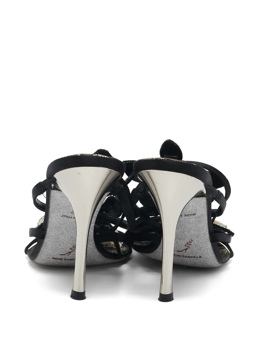 Pre-owned René Caovilla 100mm Crystal-lace Embellished Heeled Sandals In Black