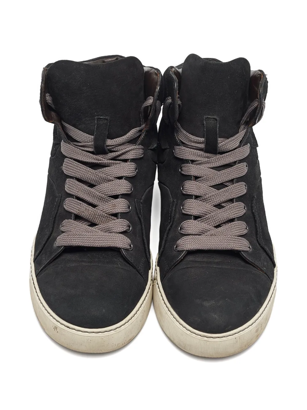 Pre-owned Lanvin Suede Hi-top Sneakers In Black