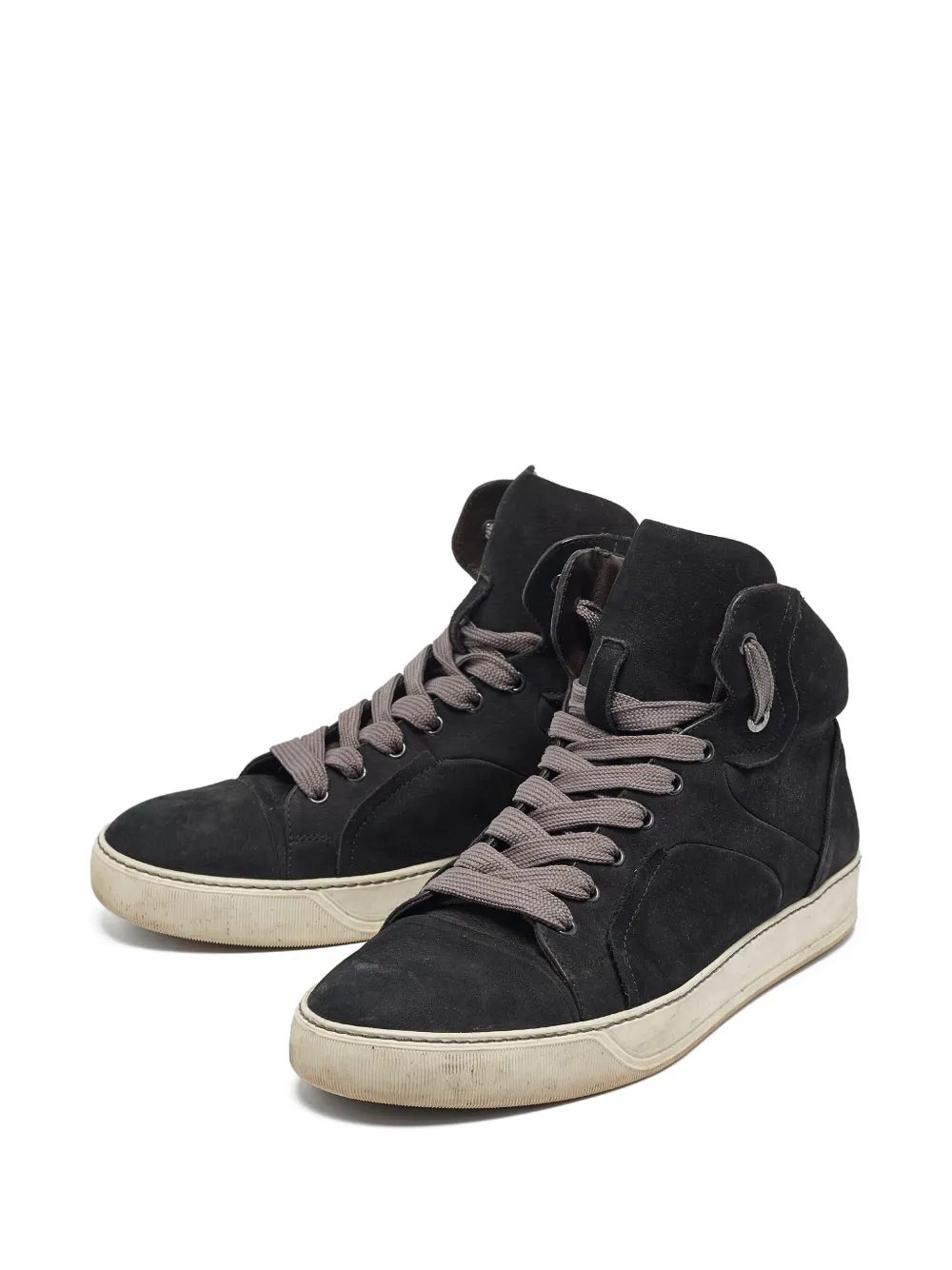 Pre-owned Lanvin Suede Hi-top Sneakers In Black