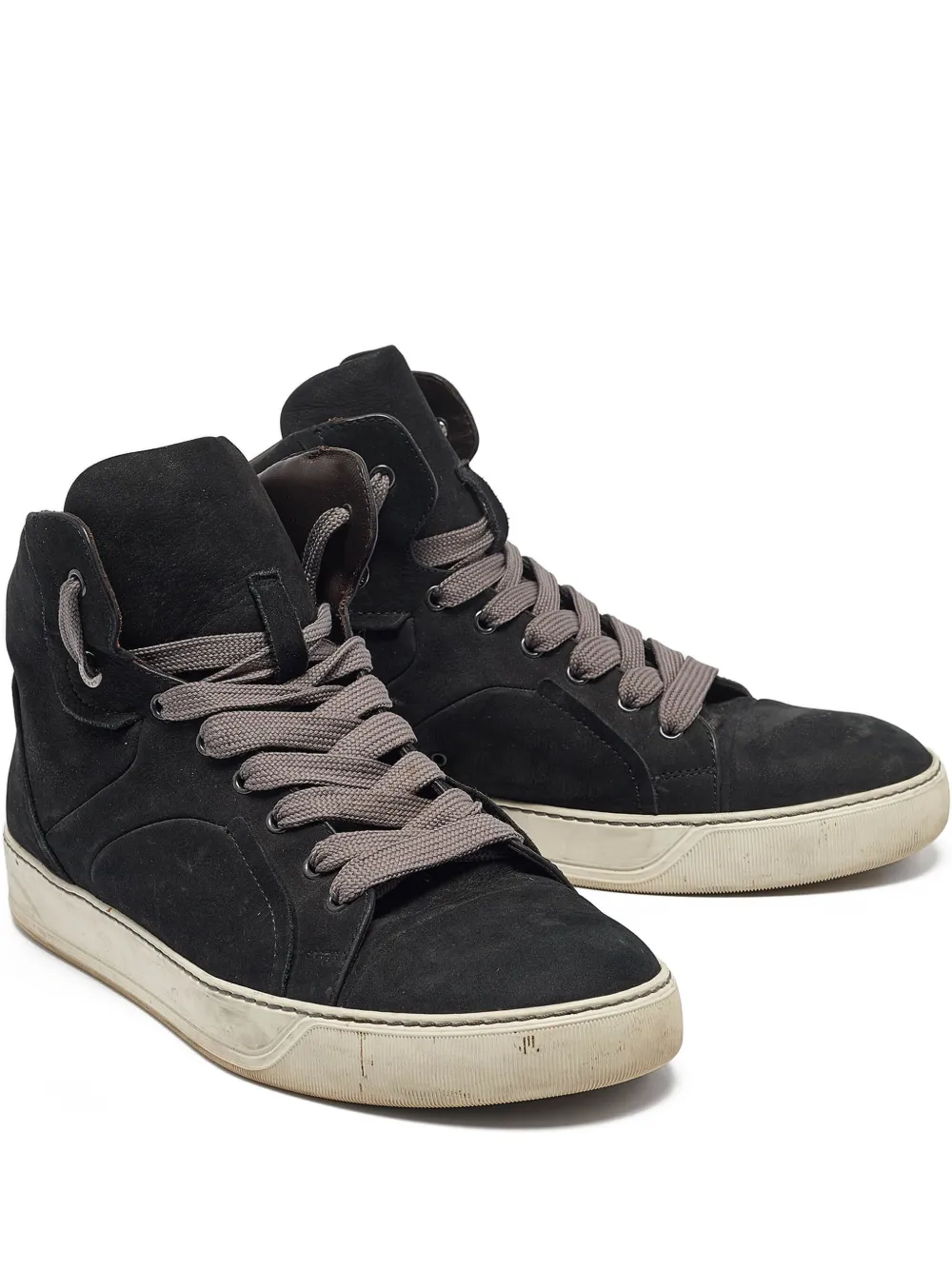 Pre-owned Lanvin Suede Hi-top Sneakers In Black