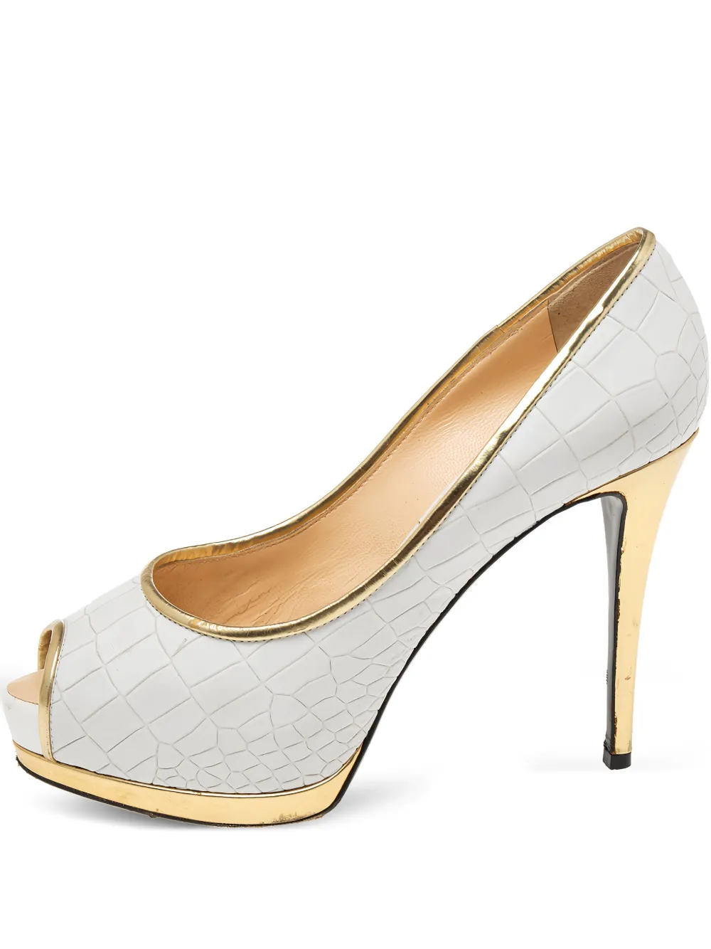 Giuseppe Zanotti Vintage Peeptoe-Pumps mit Kroko-Effekt 120mm - Weiß