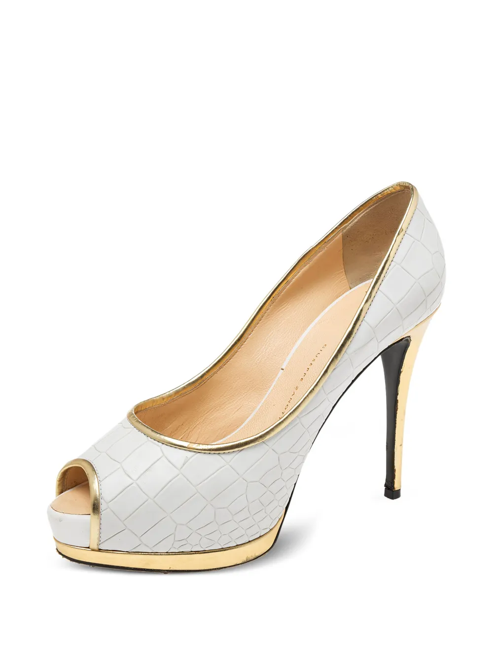 Giuseppe Zanotti Vintage 120 mm pumps met krokodillen-reliëf en open neus - Wit