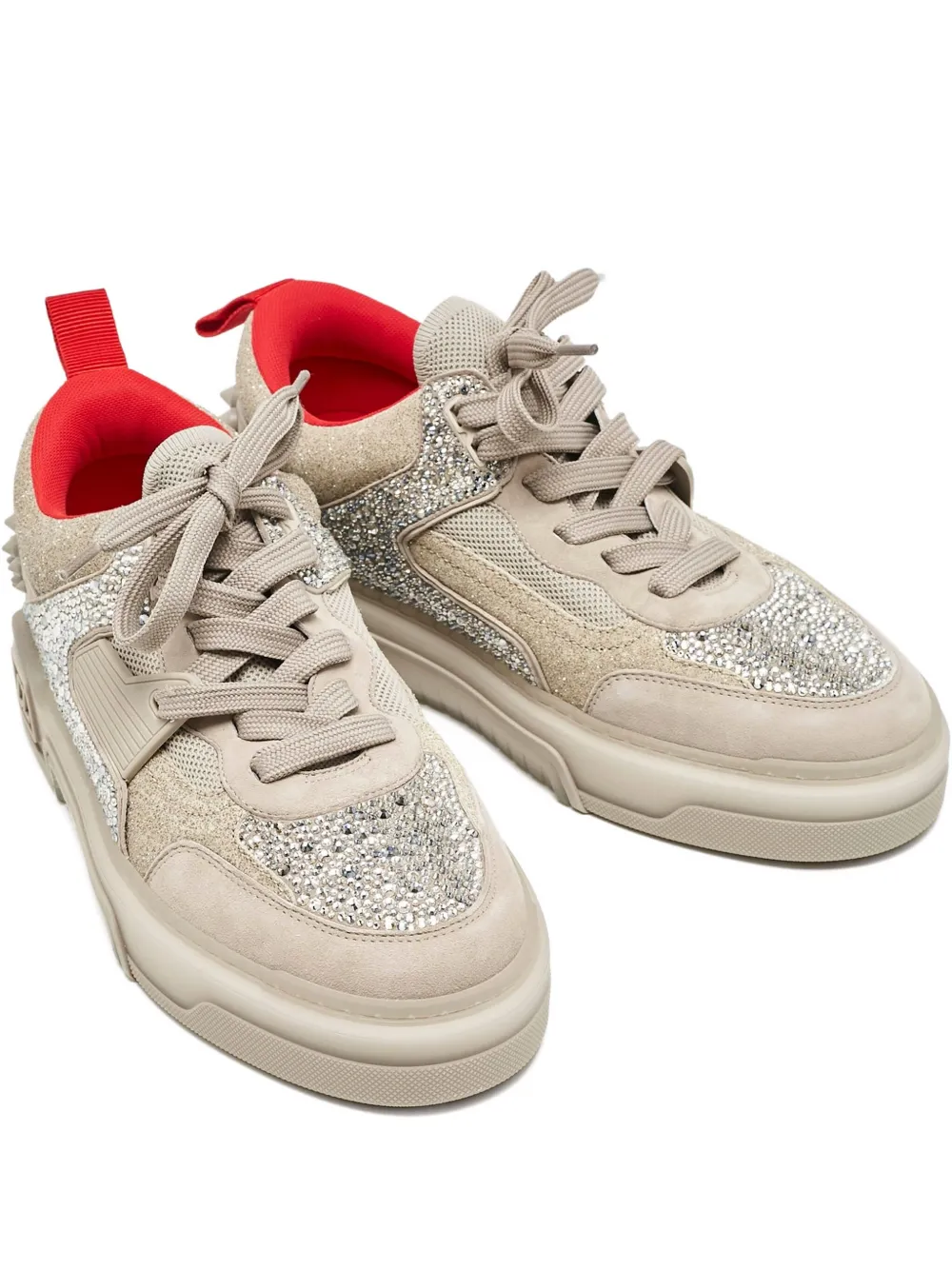 Pre-owned Christian Louboutin Astroloubi Crystal-embellished Sneakers In Neutral