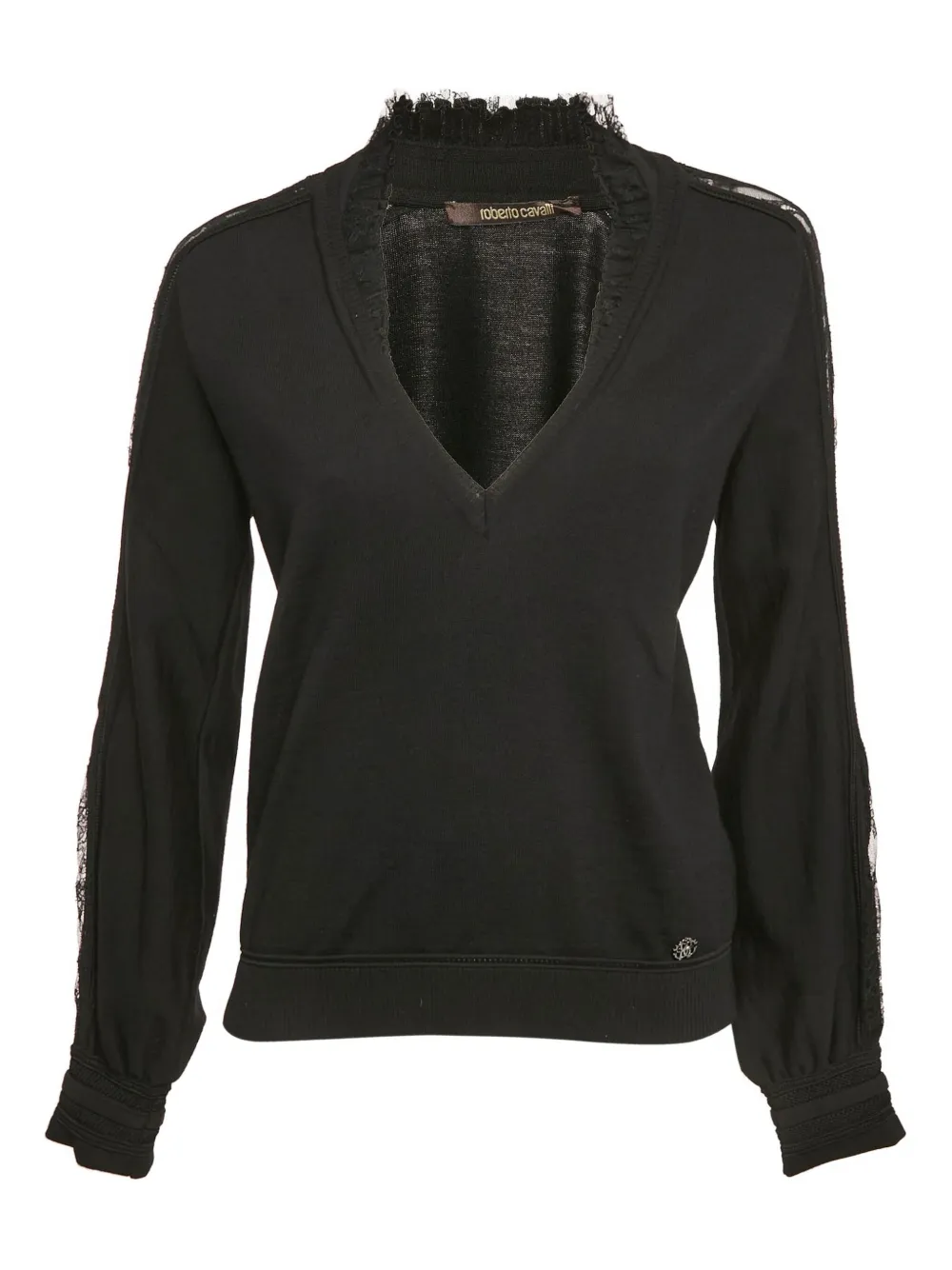 Roberto Cavalli Vintage ruffled lace-sleeve sweater | Black | Image 1
